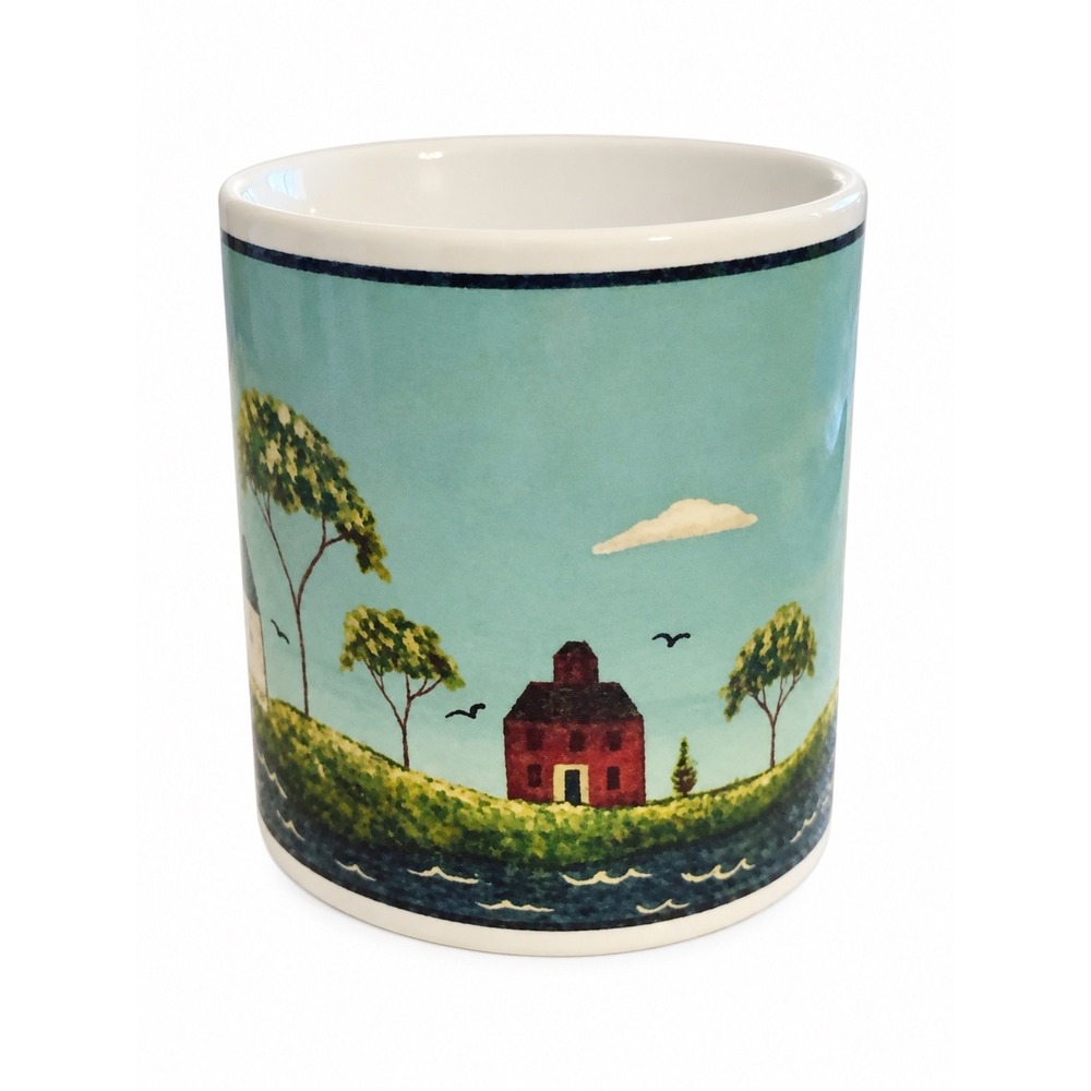 Warren Kimble Coastal Breeze Mug Sakura NY 1998 Folk Art Lighthouse Sailboat